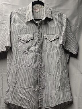 Miller Stockman-Short-Sleeve Button-Down Shirt in White with Blue Stripes